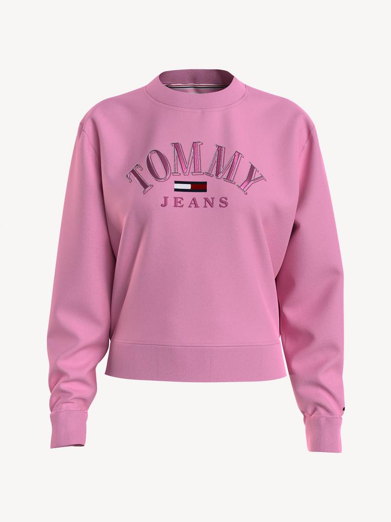 Női Tommy Hilfiger Collegiate Logo Pulóverek Rózsaszín | HU 376QMA